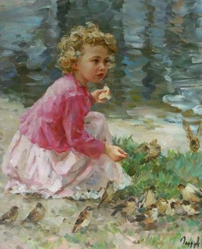 少年とハト VG 25 ペットの子供たち Oil Paintings